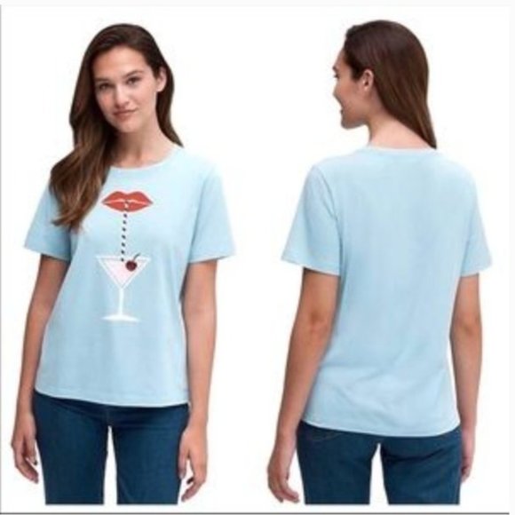 kate spade cocktail hour tshirt top dusty blue sky size xs like new no tags - Picture 1 of 9
